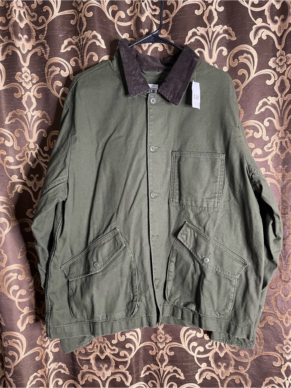 GAP Men’s Olive Green Field Jacket with Dark Brown Corduroy Collar - Picture 2 of 10